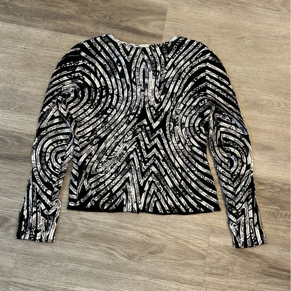 Cartise Black and White Patterned Ribbon Zip Up Jacket with Sheer Panels. - Picture 6 of 10